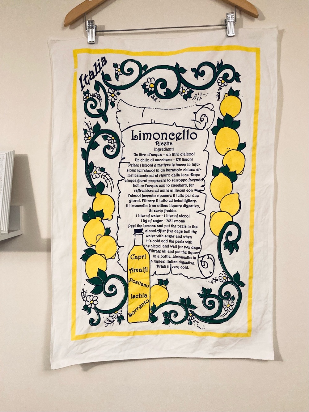 Limoncello Italian Cotton Tea Towel Large 21x30” Yellow Lemon Kitchen Linens